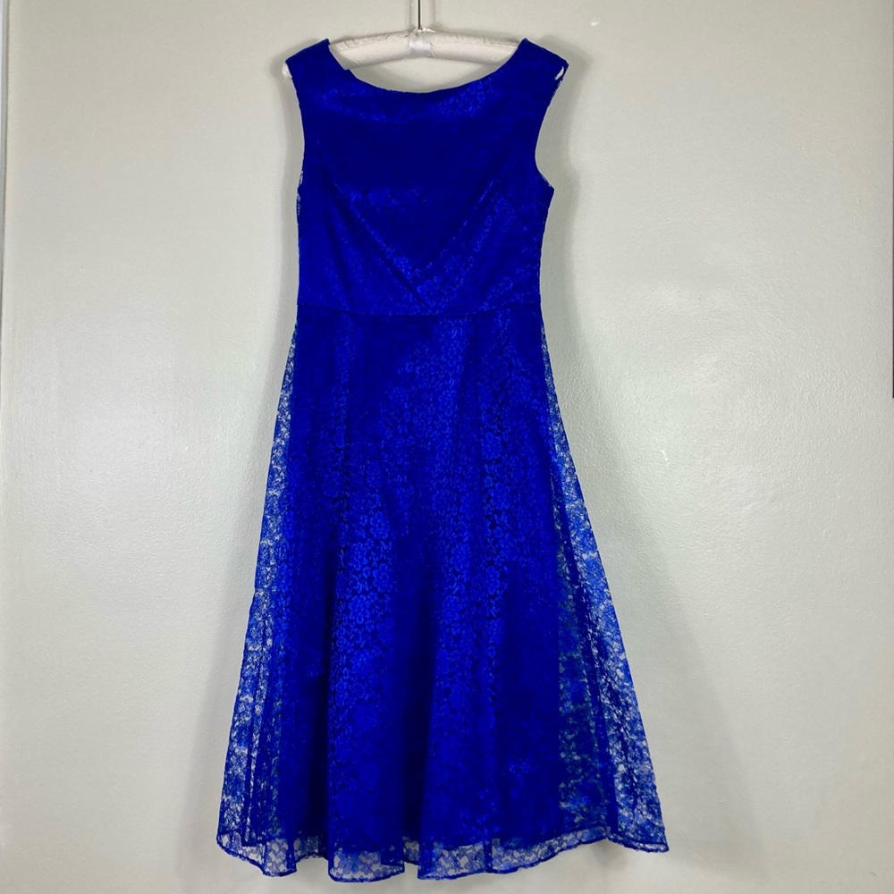 Betsy Johnson brilliant blue, night out, midi dress. Size 6